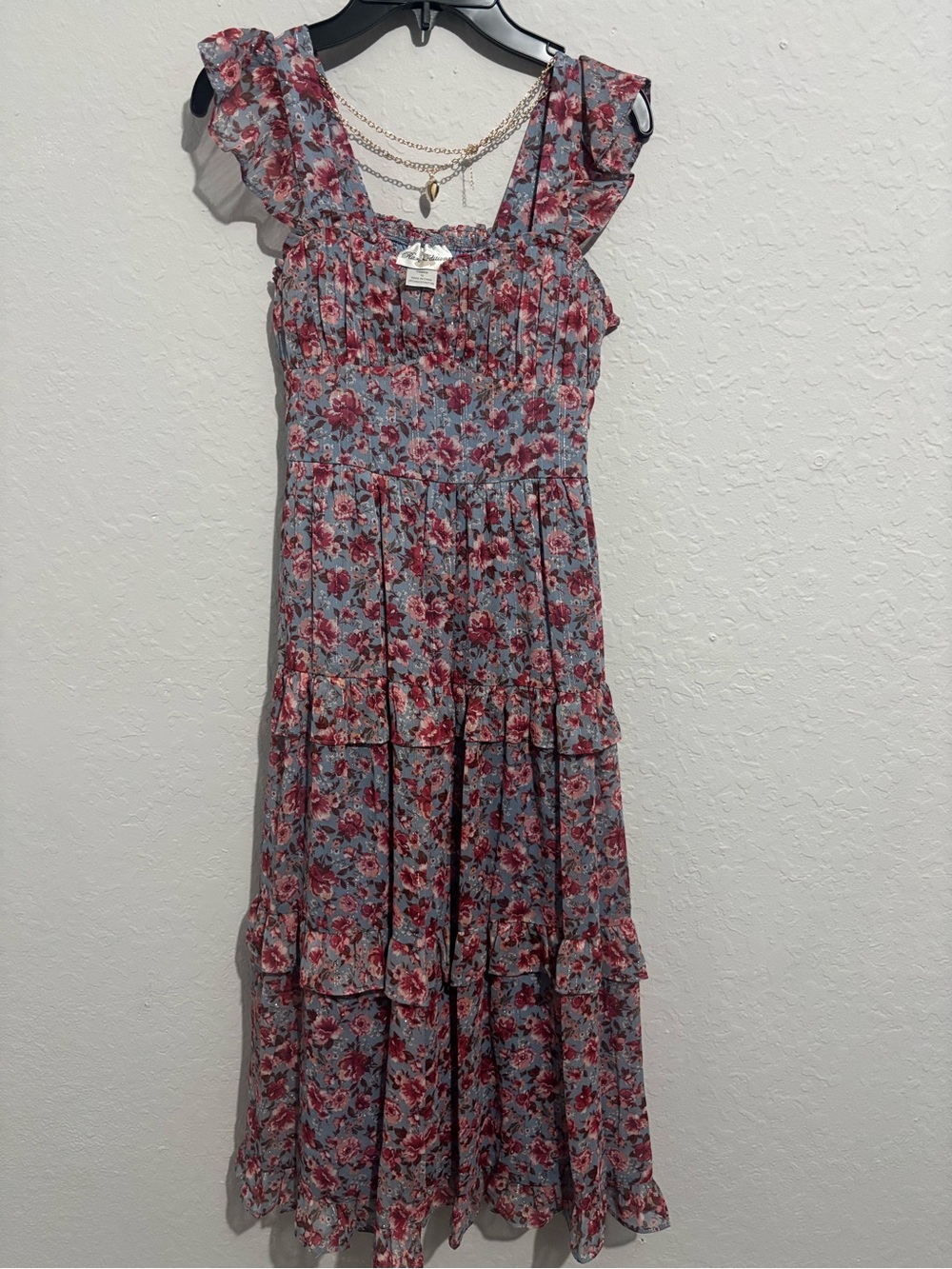 Rare Editions Floral Mini Dress in Blue and Rose
